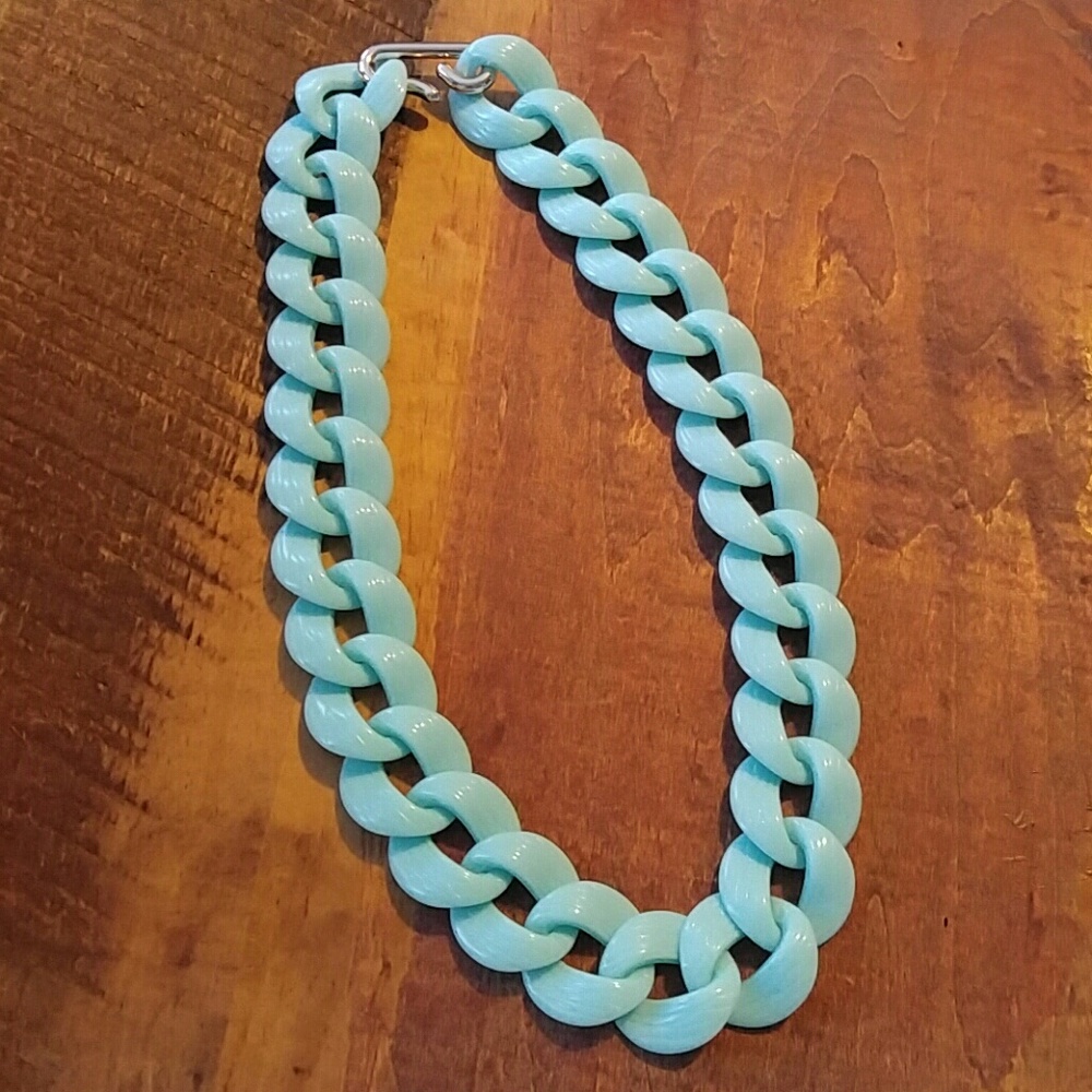 Ice Blue Retro Link Womens Statement Necklace